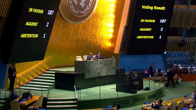 Bild von der UN-Generalversammlung zur Abstimmung zur Blockade gegen Kuba