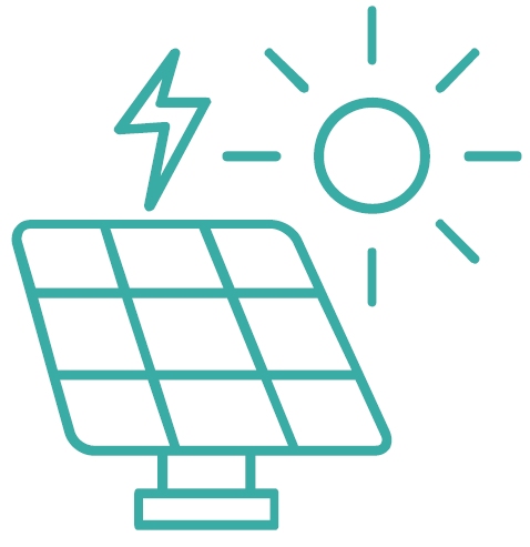 Symbolbild Solarenergie zeigt Sonne und Kollektoren