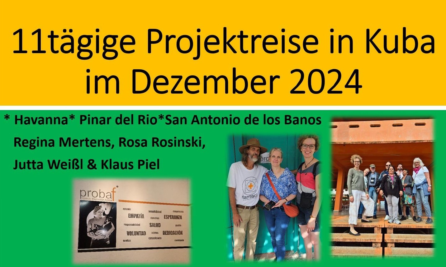 Unsere Projektreise Dezember 2024 in Kuba. Teilnehmer und erstes Bild der Präsentation.